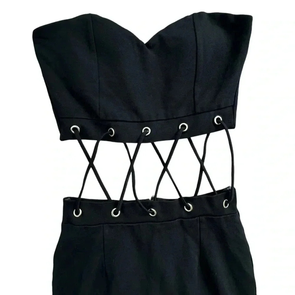 Black Mini Cut Out Detail Dress Tub Top Fitted Skirt bodycon, Sexy, Medium - Picture 5 of 12
